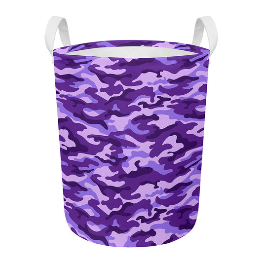 Purple Camouflage Print Round Laundry Basket