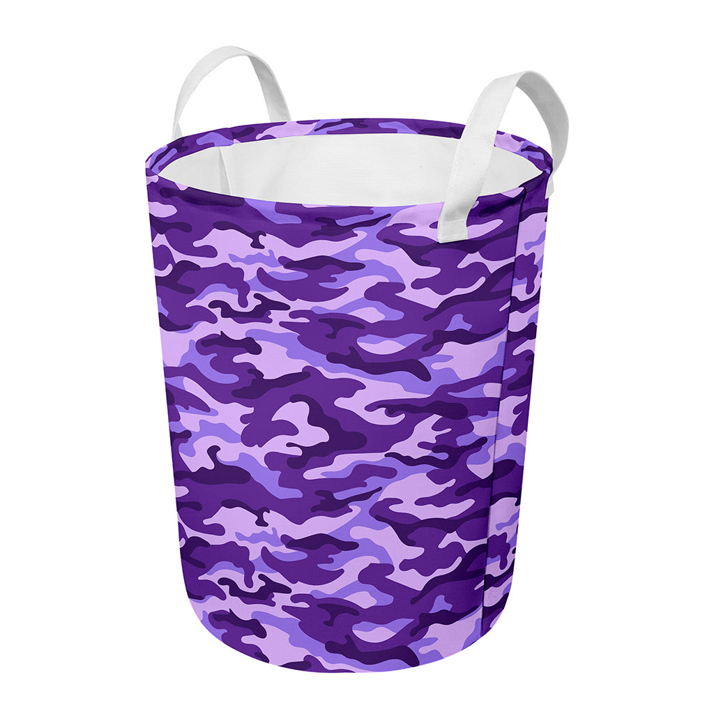 Purple Camouflage Print Round Laundry Basket