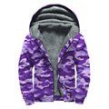Purple Camouflage Print Sherpa Lined Zip Up Hoodie