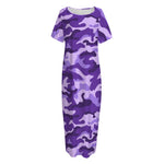 Purple Camouflage Print Short Sleeve Long Nightdress