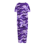 Purple Camouflage Print Short Sleeve Long Nightdress