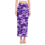 Purple Camouflage Print Side Slit Maxi Skirt