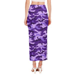 Purple Camouflage Print Side Slit Maxi Skirt