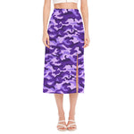 Purple Camouflage Print Side Slit Midi Skirt