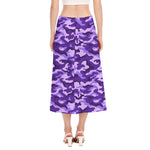 Purple Camouflage Print Side Slit Midi Skirt