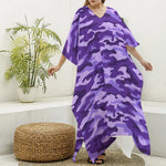 Purple Camouflage Print Silk V-Neck Kaftan Dress