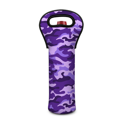 Purple Camouflage Print Single Neoprene Wine Tote