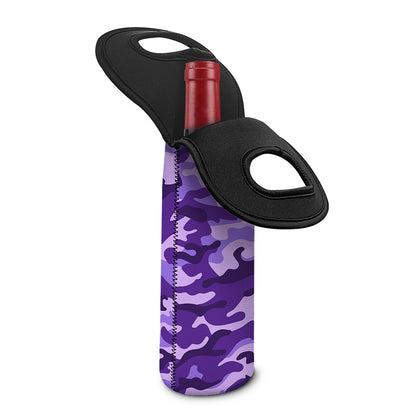 Purple Camouflage Print Single Neoprene Wine Tote