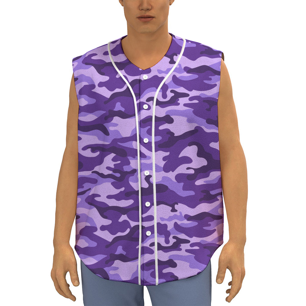 Purple Camouflage Print Sleeveless Baseball Jersey
