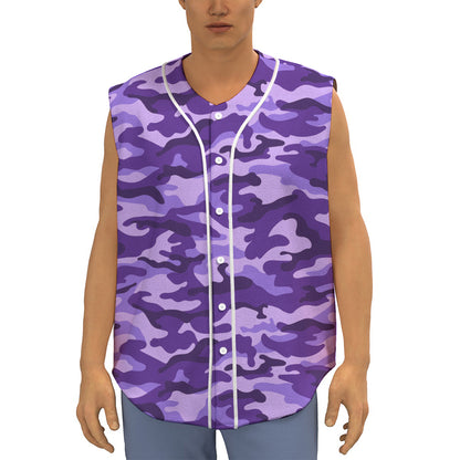 Purple Camouflage Print Sleeveless Baseball Jersey