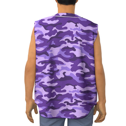 Purple Camouflage Print Sleeveless Baseball Jersey