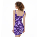 Purple Camouflage Print Sleeveless Bodycon Dress