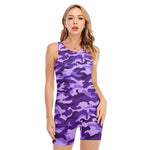 Purple Camouflage Print Sleeveless One Piece Swimsuit
