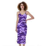 Purple Camouflage Print Slim Fit Midi Cami Dress