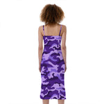 Purple Camouflage Print Slim Fit Midi Cami Dress