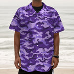 Purple Camouflage Print Textured Short Sleeve Shirt