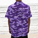 Purple Camouflage Print Textured Short Sleeve Shirt