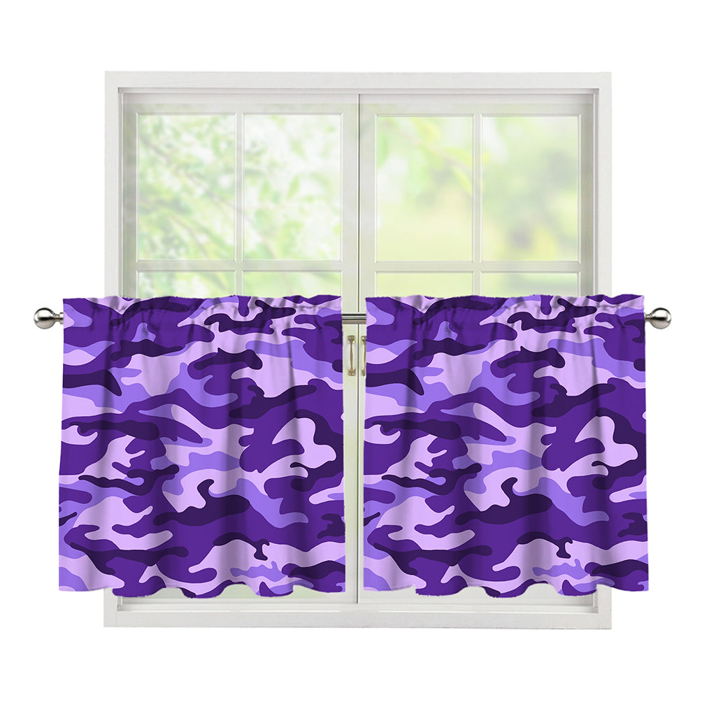 Purple Camouflage Print Tier Curtains