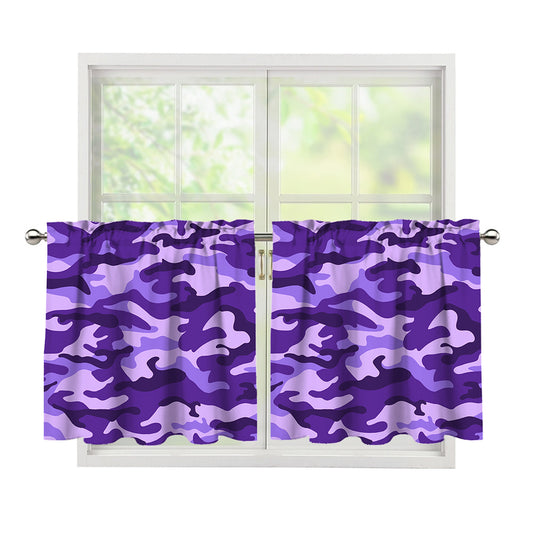 Purple Camouflage Print Tier Curtains