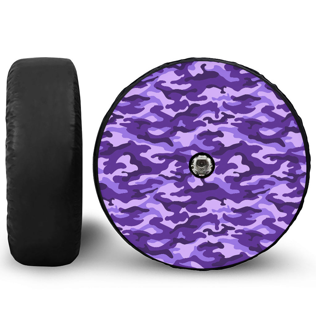 Purple Camouflage Print Tire Cover With Camera Hole