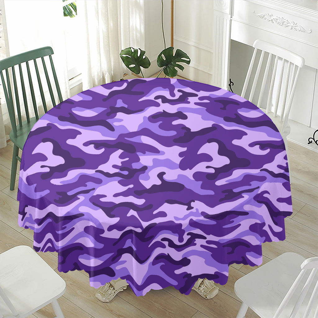 Purple Camouflage Print Waterproof Round Tablecloth