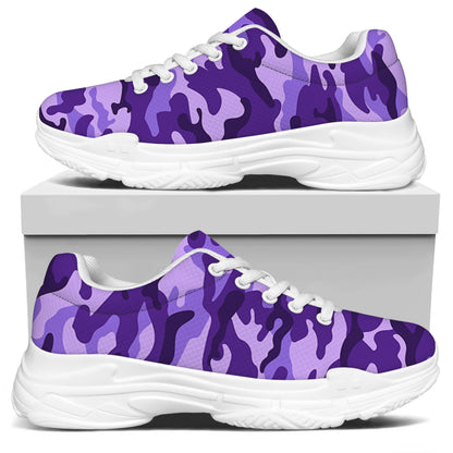 Purple Camouflage Print White Chunky Shoes