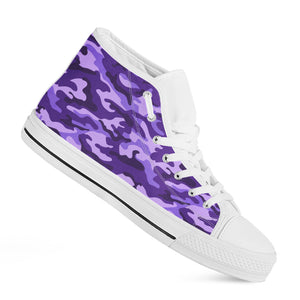 Purple Camouflage Print White High Top Sneakers