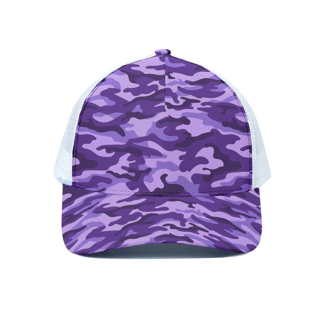 Purple Camouflage Print White Mesh Trucker Cap