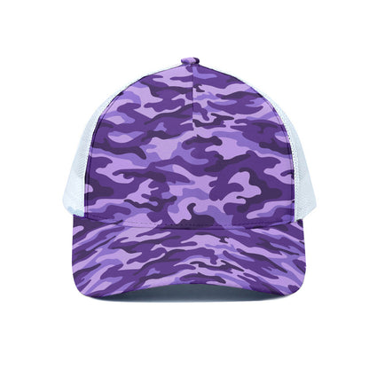 Purple Camouflage Print White Mesh Trucker Cap