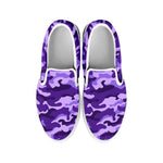 Purple Camouflage Print White Slip On Sneakers