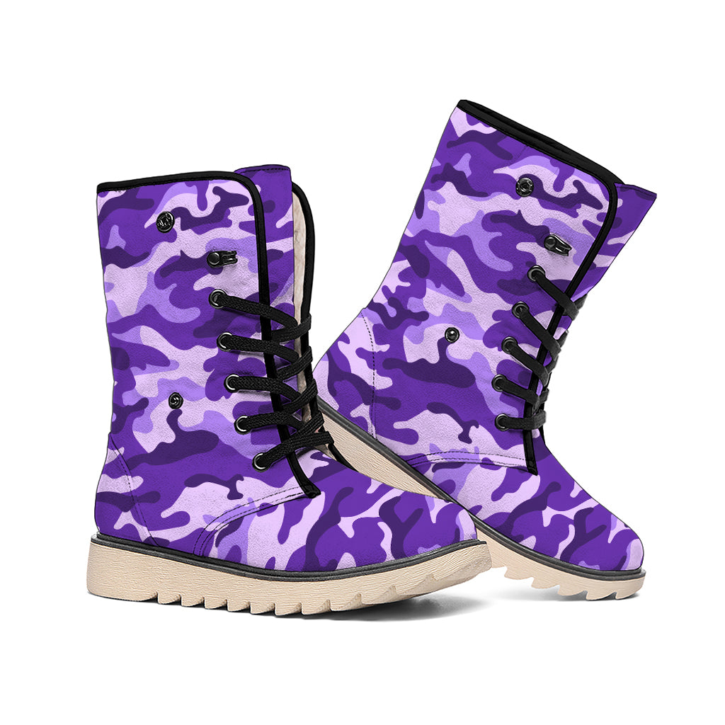 Purple Camouflage Print Winter Boots