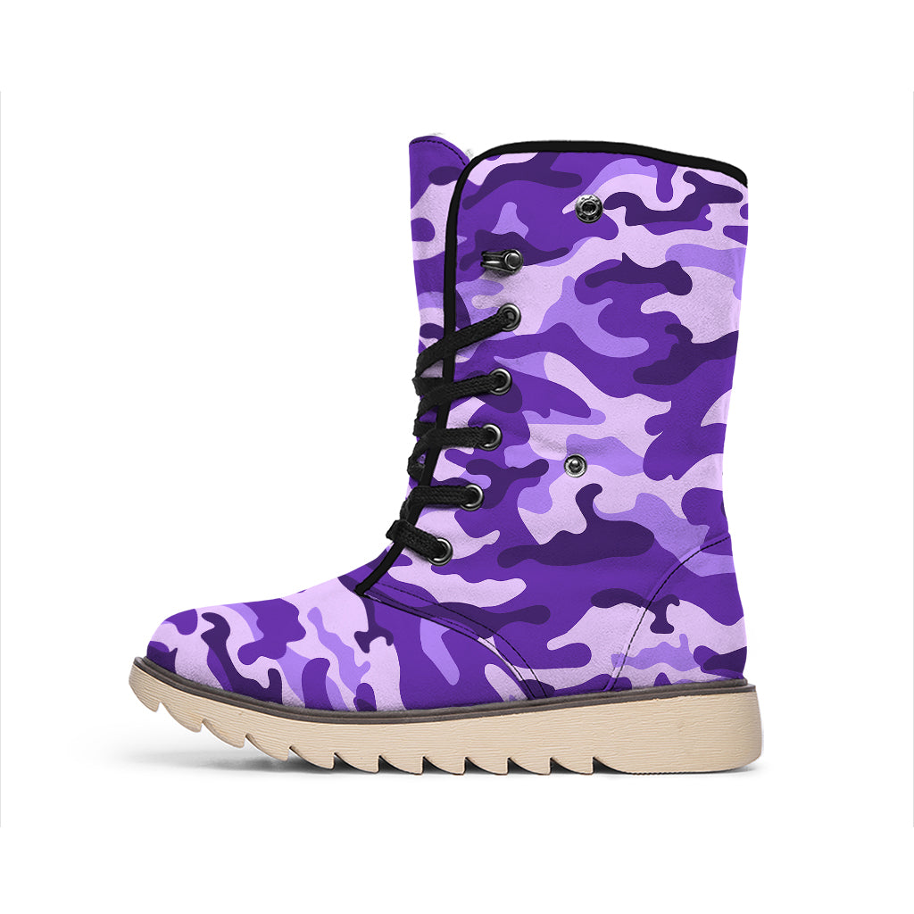 Purple Camouflage Print Winter Boots