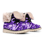 Purple Camouflage Print Winter Boots