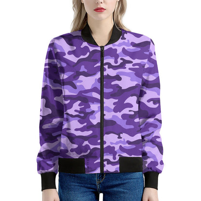 Purple Camouflage Print Women's Bomber Jacket