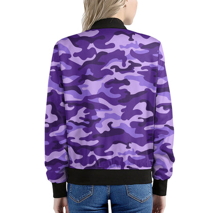 Purple Camouflage Print Women's Bomber Jacket