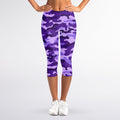 Purple Camouflage Print Women's Capri Leggings