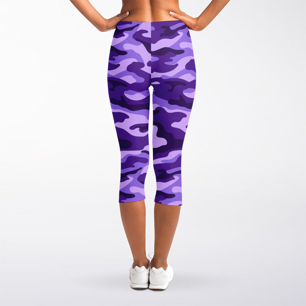 Purple Camouflage Print Women's Capri Leggings