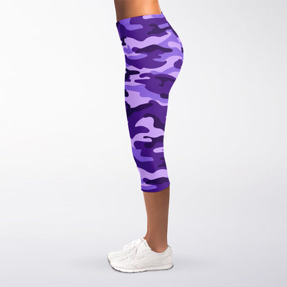 Purple Camouflage Print Women's Capri Leggings