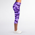 Purple Camouflage Print Women's Capri Leggings