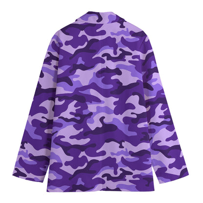 Purple Camouflage Print Women's Cotton Blazer