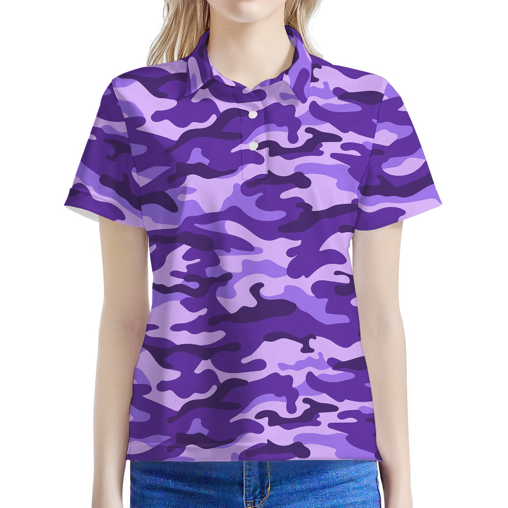 Purple Camouflage Print Women's Polo Shirt