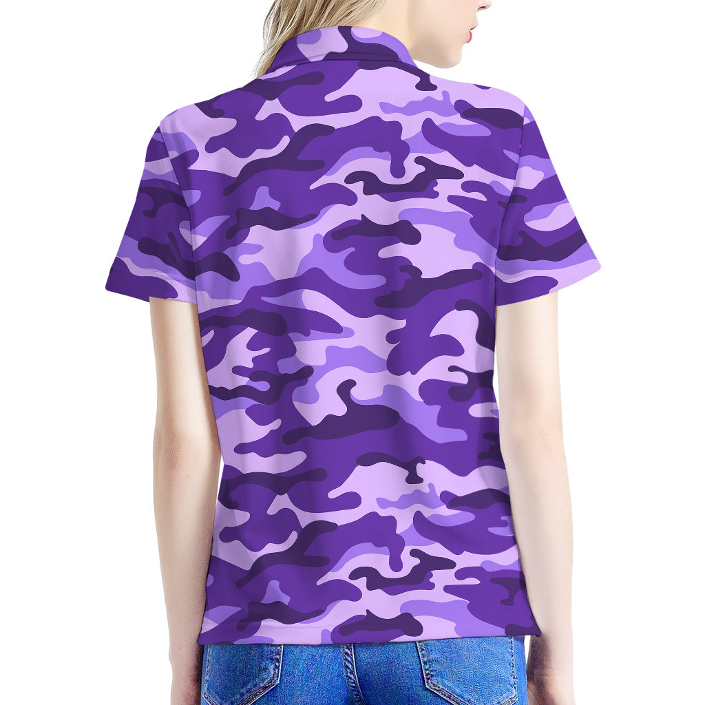 Purple Camouflage Print Women's Polo Shirt