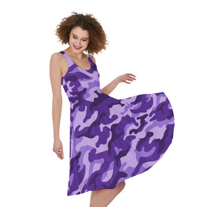 Purple Camouflage Print Women's Sleeveless Dress