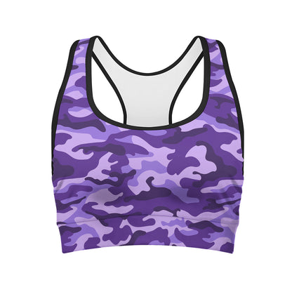 Purple Camouflage Print Women's Sports Bra