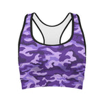 Purple Camouflage Print Women's Sports Bra