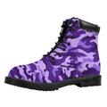 Purple Camouflage Print Padded Collar Lace Up Boots