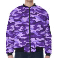 Purple Camouflage Print Zip Sleeve Bomber Jacket