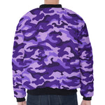 Purple Camouflage Print Zip Sleeve Bomber Jacket