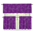 Purple Cancer Awareness Ribbon Print 3 Piece Kitchen Curtains