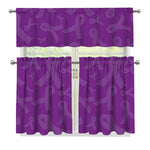 Purple Cancer Awareness Ribbon Print 3 Piece Kitchen Curtains